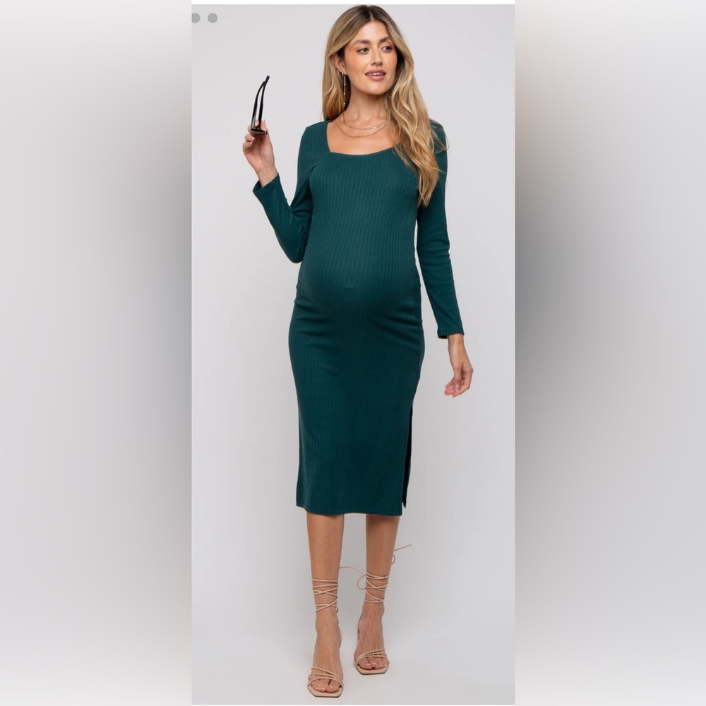 Pinkblush forest green maternity midi dress